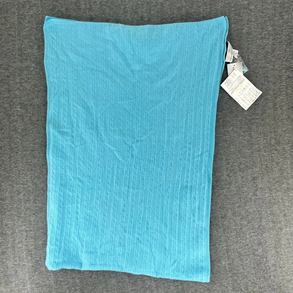 Precious Fibers 100% Cashmere Cable Knit Wrap Scarf Turquoise Blue One Size NWT